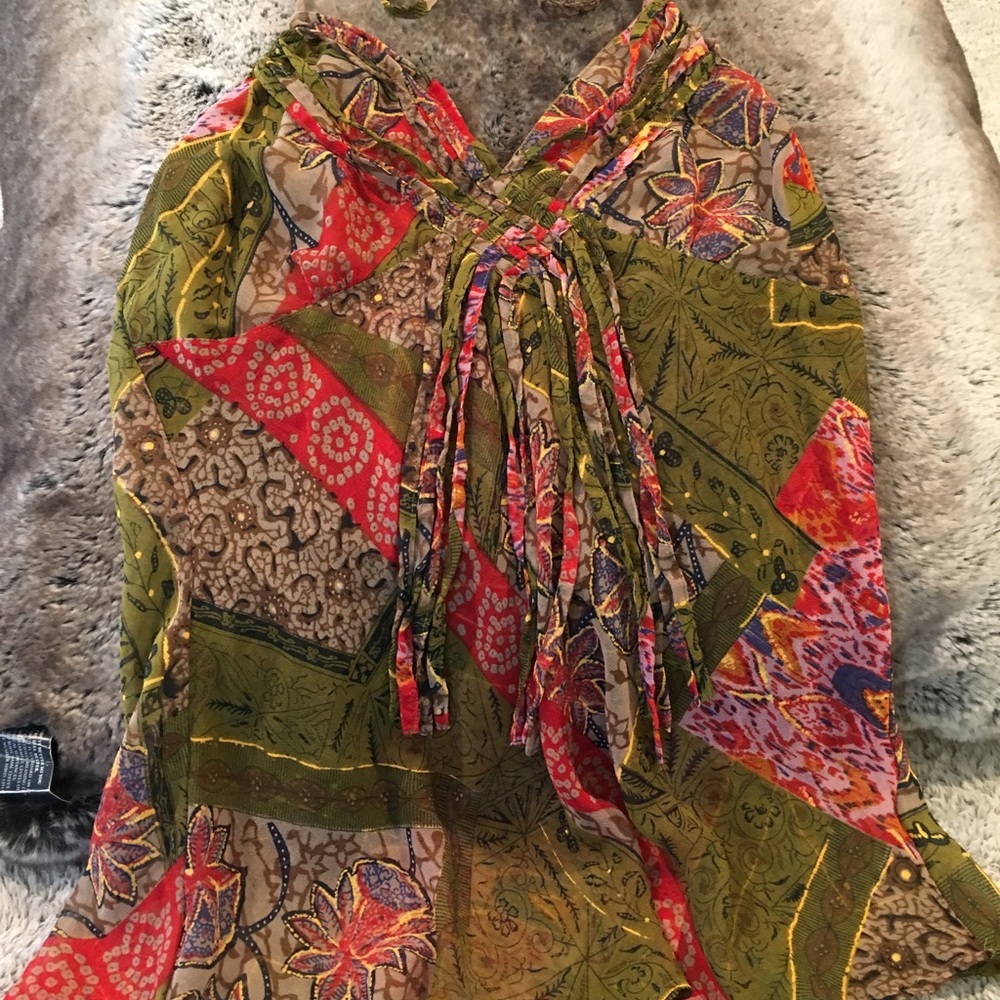 * BEAUTIFUL OLIVE & RED HALTER BLOUSE - Picture 8 of 8